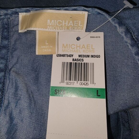 Michael Michael Kors Nwt Chambray Bell Sleeve Blouse Top Size Large - Picture 6 of 7